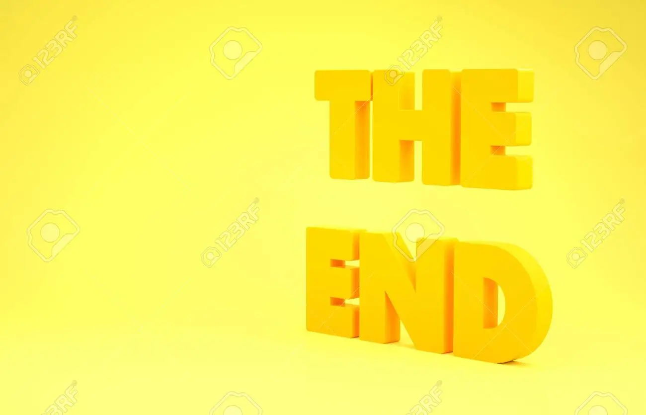 Yellow the end handwritten inscription icon isolated on yellow background closing movie frame movie ending screen minimalism concept d illustration d render stock photo picture and royalty free image image