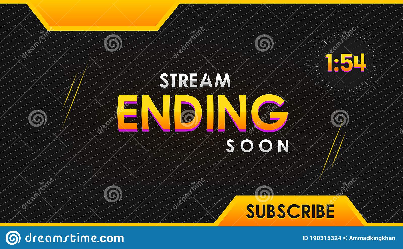 Game play stream ending soon streamer gamer vector illustration yellow and black color bination stock vector