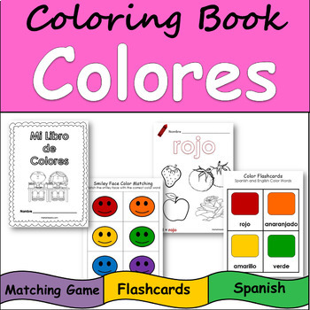 Colors in spanish coloring pages color matching game and color flashcards