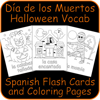 English to spanish halloween dia de los muertos flashcards coloring pages