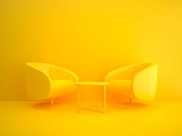 Meeting table in yellow stock photo