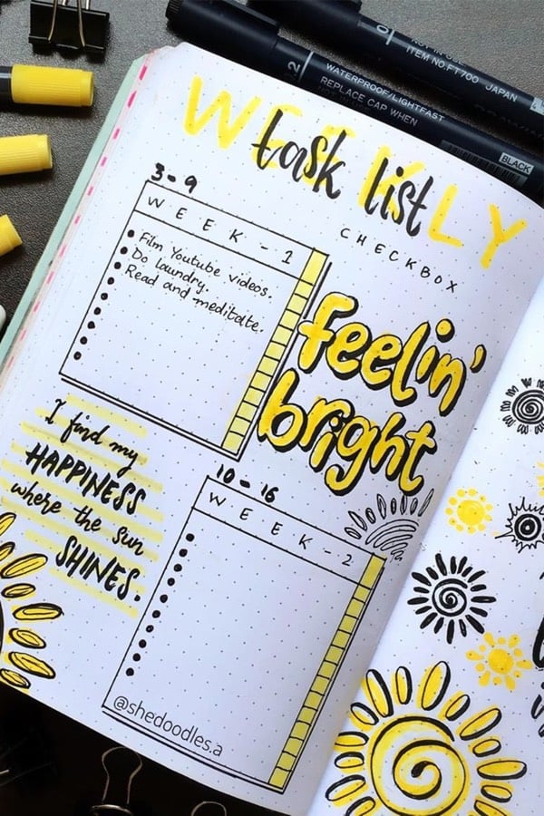 Yellow bullet journal spread ideas you have to see