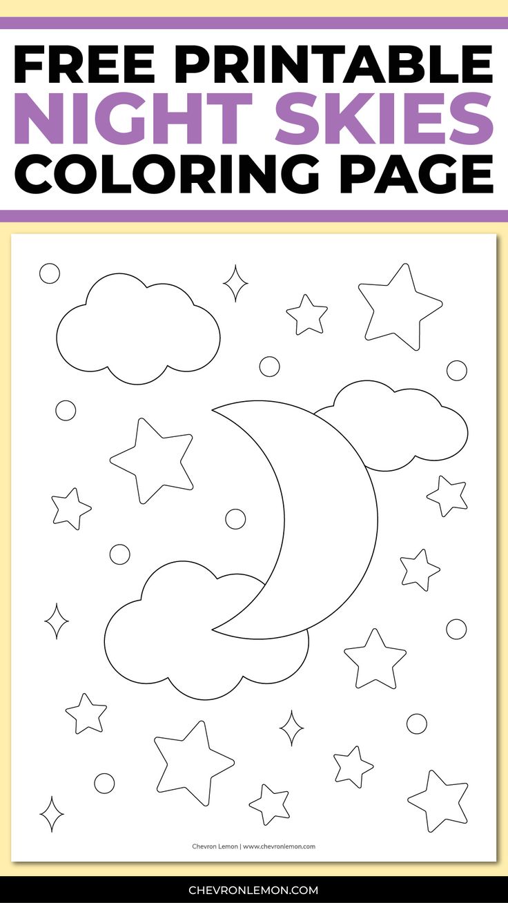 Printable night skies coloring page coloring pages moon coloring pages star coloring pages