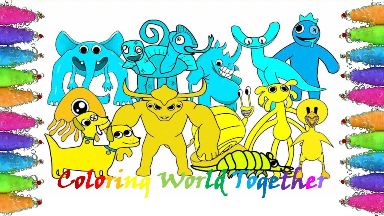 Garten of banban rainbow friends coloring page yellow blue