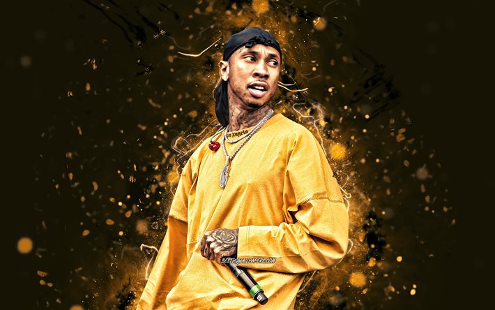 Download wallpapers tyga k yellow neon lights american rapper music stars creative tyga with microphone michael ray nguyen