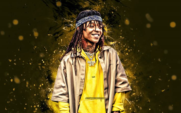 Download wallpapers swae lee k yellow neon lights american rapper music stars creative khalif malik ibn shaman brown american celebrity swae lee k for desktop free pictures for desktop free