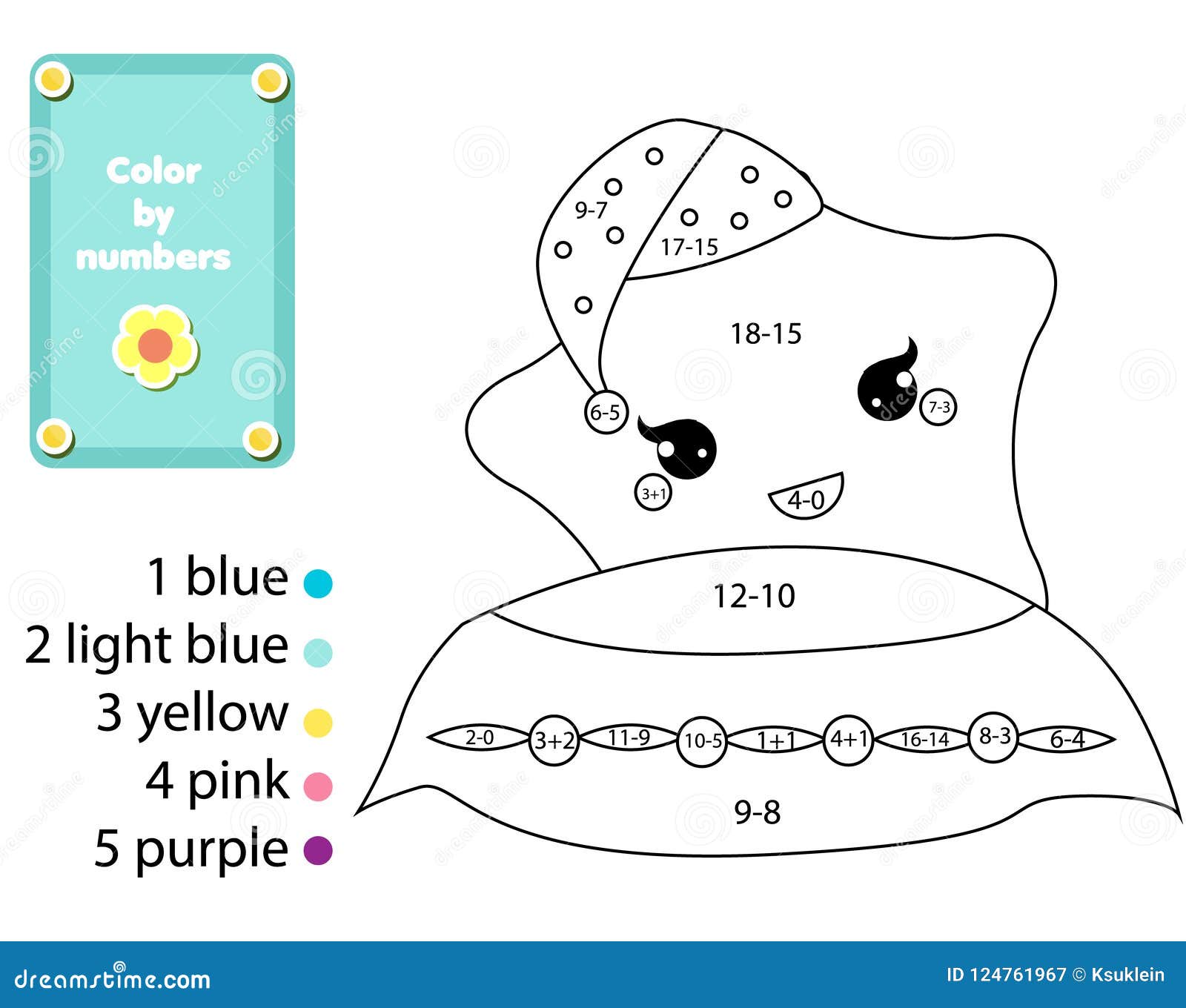 Coloring page with cute night star color by numbers printable activity stock vector