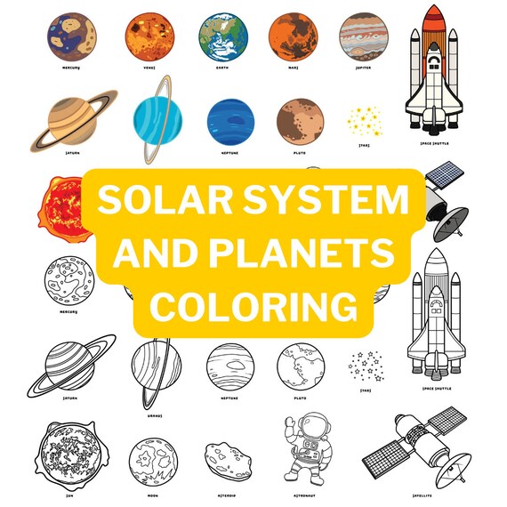 Solar system planets asteroid stars astronaut coloring printable page