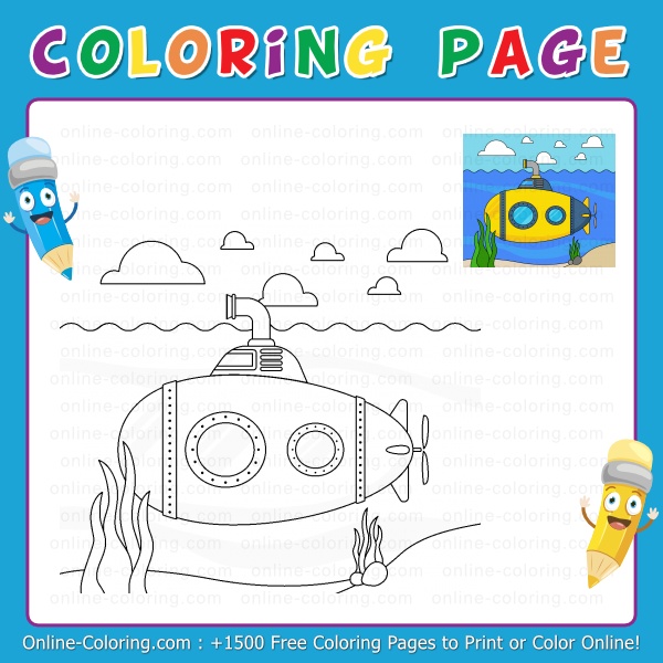 Yellow submarine free online coloring page