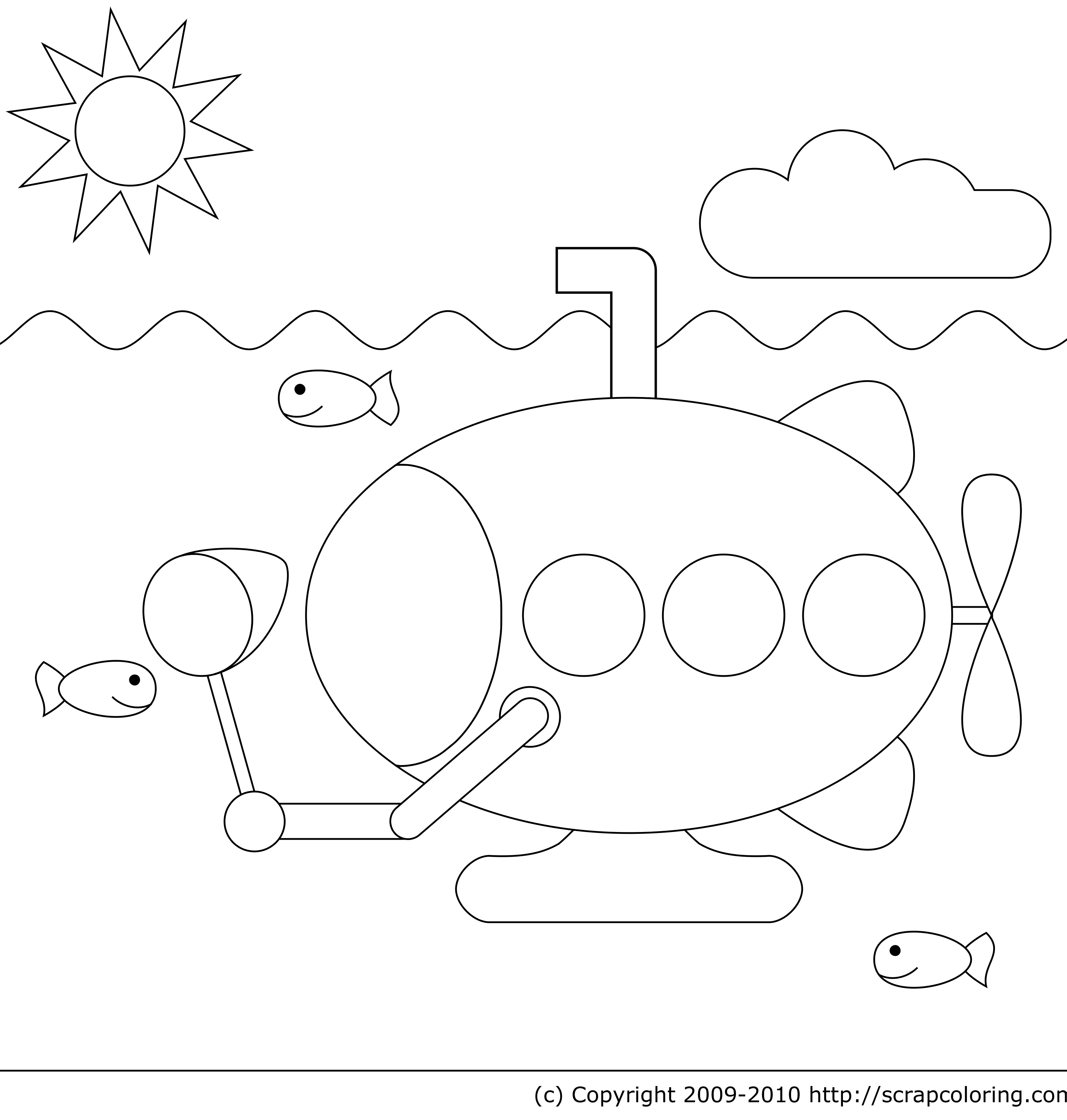 Fishing submarine coloring page