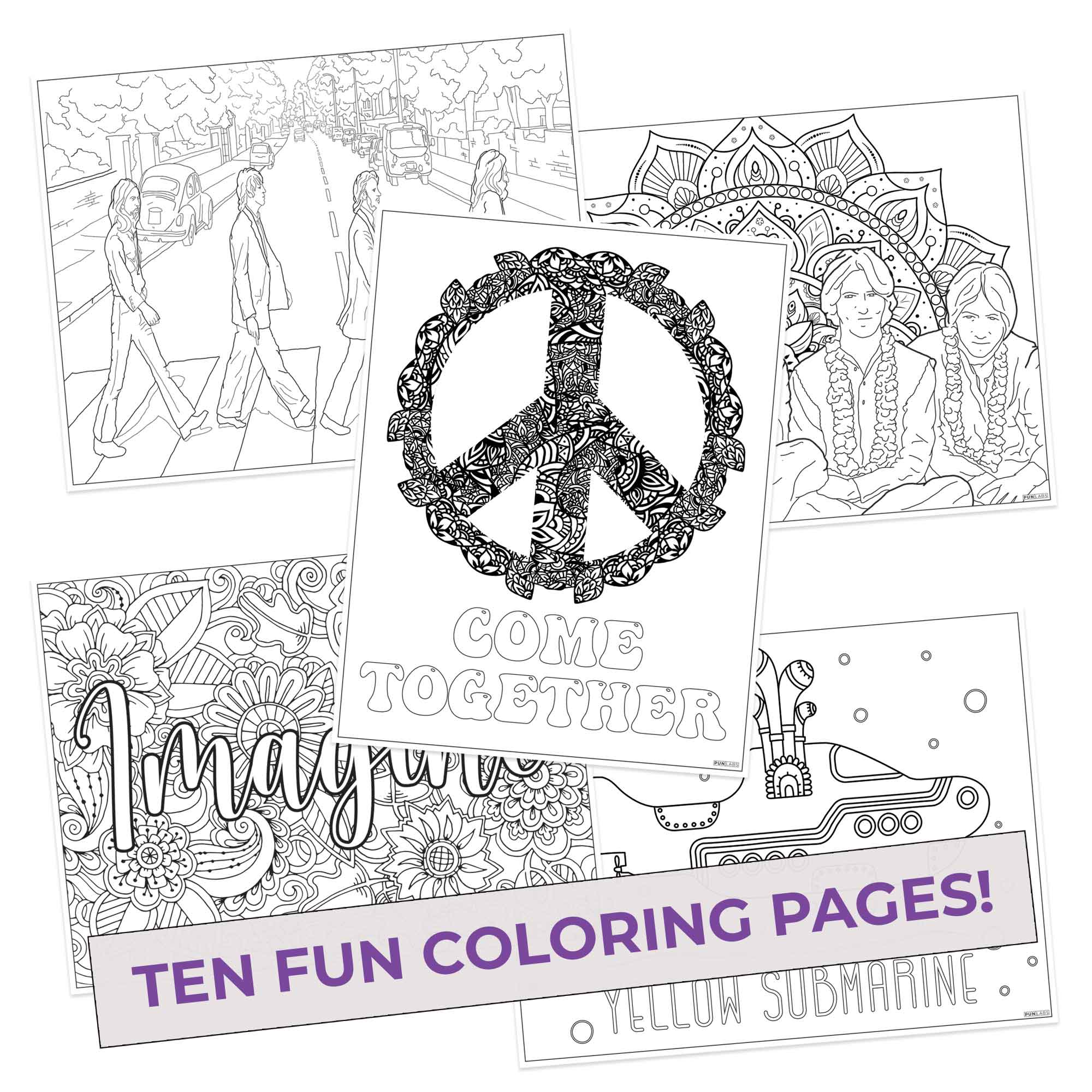 The beatles inspired coloring pages pack â pop colors