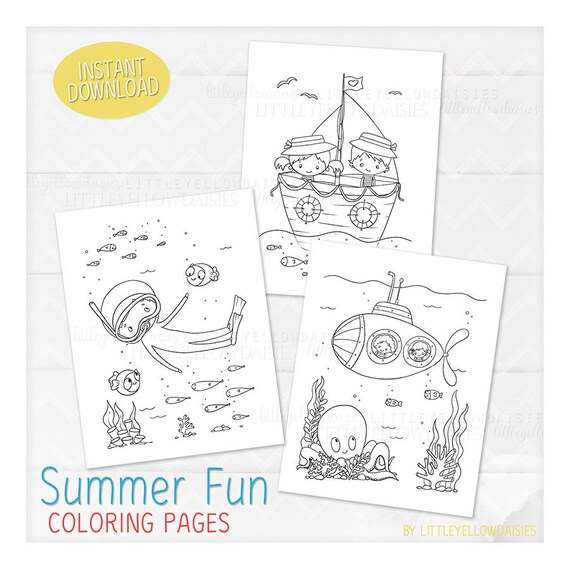 Summer coloring pages nautical coloring papers boat fun beach vacation sun submarine holidays sea adventure diving printable pdf