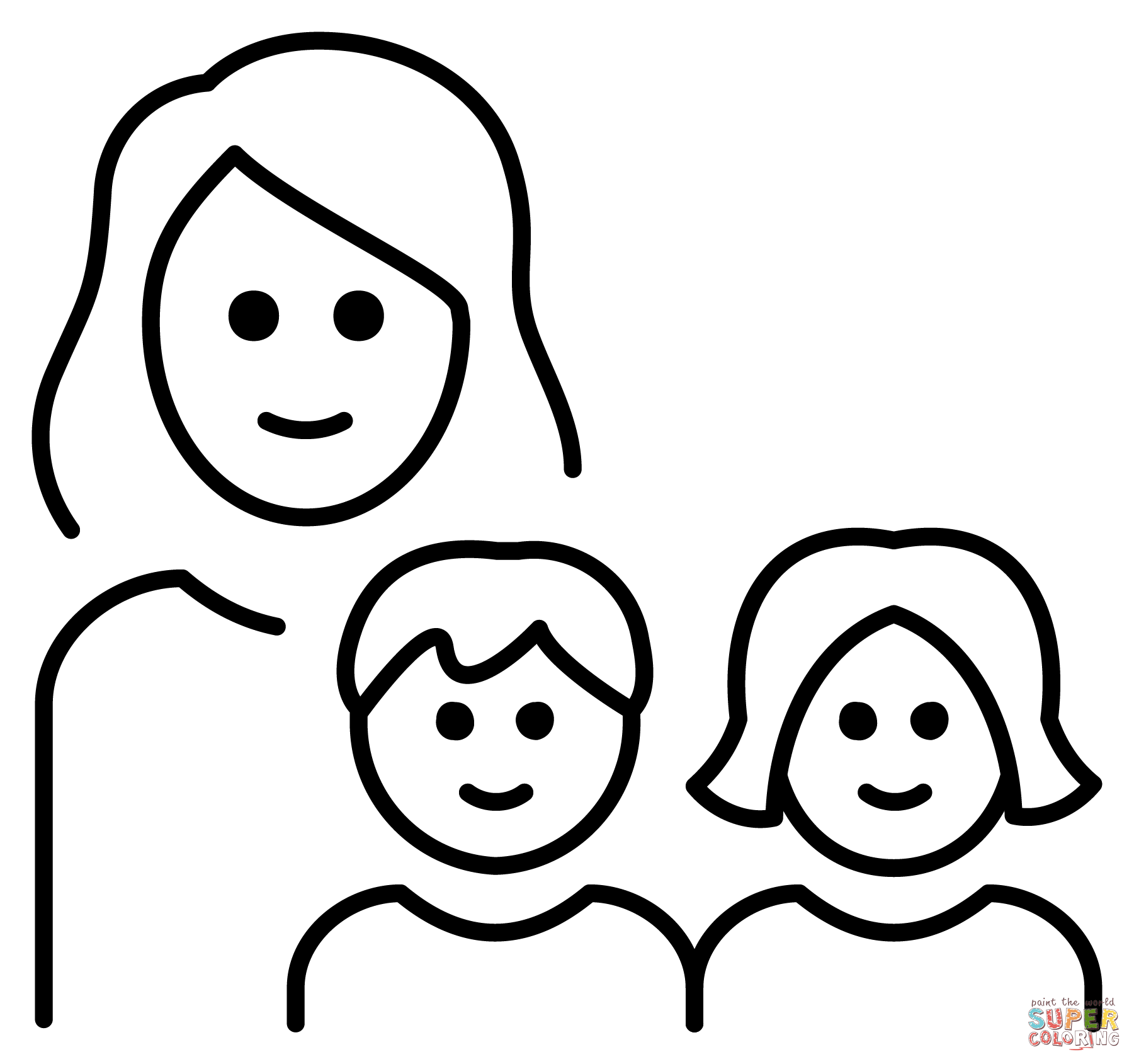 Family woman with girl and boy emoji coloring page free printable coloring pages