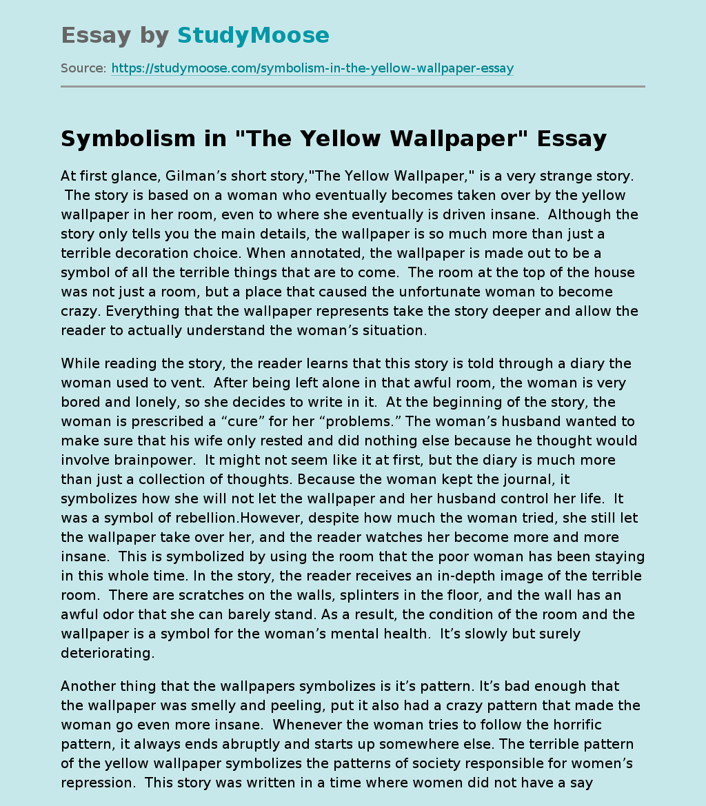 symbolism in the yellow wallpaper essay