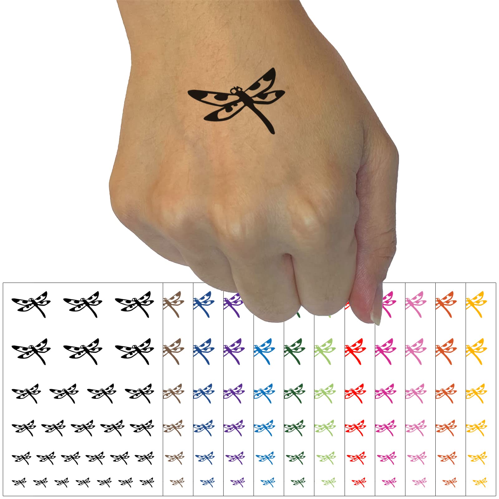 Flying dragonfly with spotted wings insect darter temporary tattoo water resistant fake body art set collection