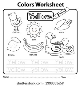 Illustrator color worksheet yellow stock vector royalty free