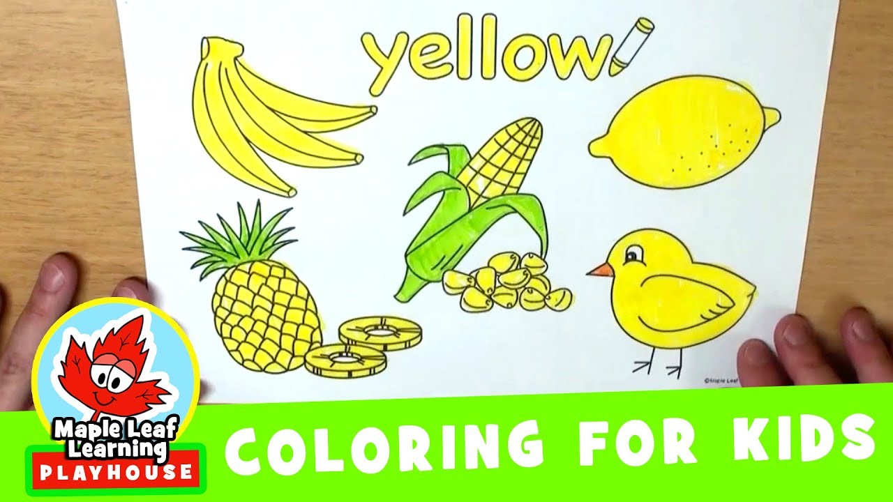 Yellow coloring page for kids maple leaf learning playhouse