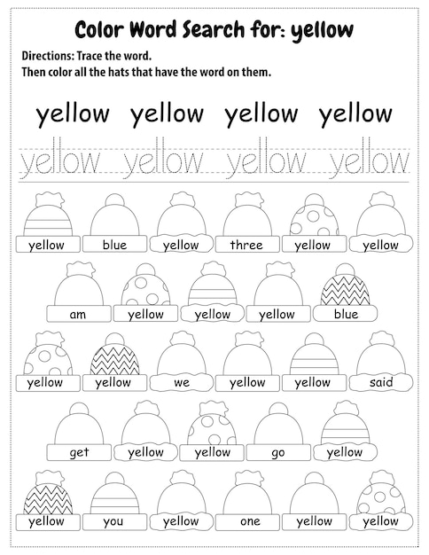 Premium vector sight words search educational worksheet for preschool and primary school learning coloring pages