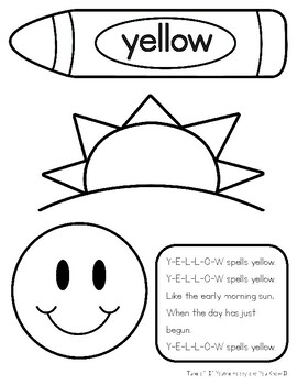 Color word coloring sheet yellow by grace by design tpt