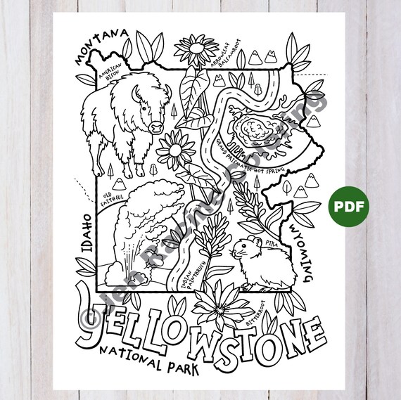 Yellowstone national park coloring page