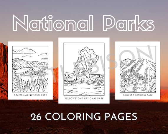Outdoor national parks of the usa coloring pages travel printable pages art yellowstone yosemite glacier crater lake watercolor kids trip