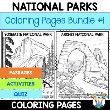 National parks activities coloring pages bundle yosemite yellowstone acadia