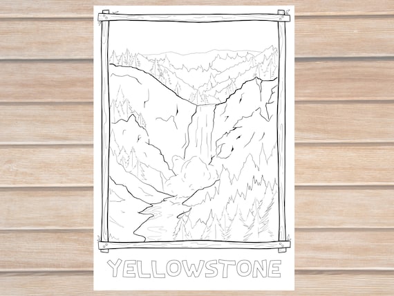 Yellowstone coloring page for adults and kids national park coloring page landscape art coloring printable pdf