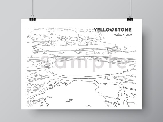 Yellowstone national park coloring page printable digital