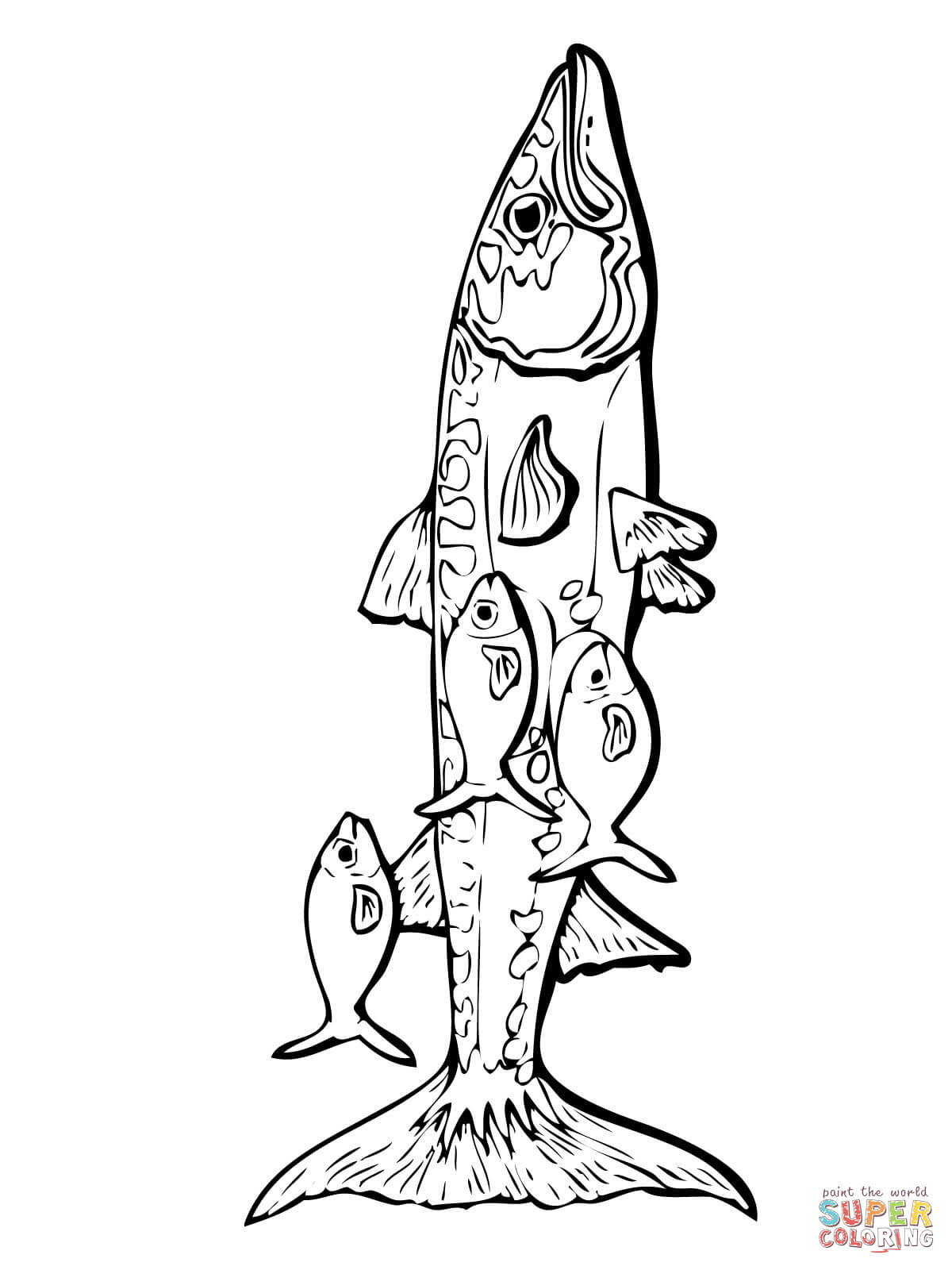 Barracuda and remora fishes coloring page free printable coloring pages