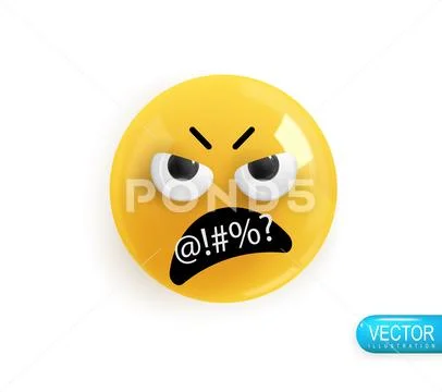 Emoji face swearing realistic d icon render of yellow glossy color emoji i clip art