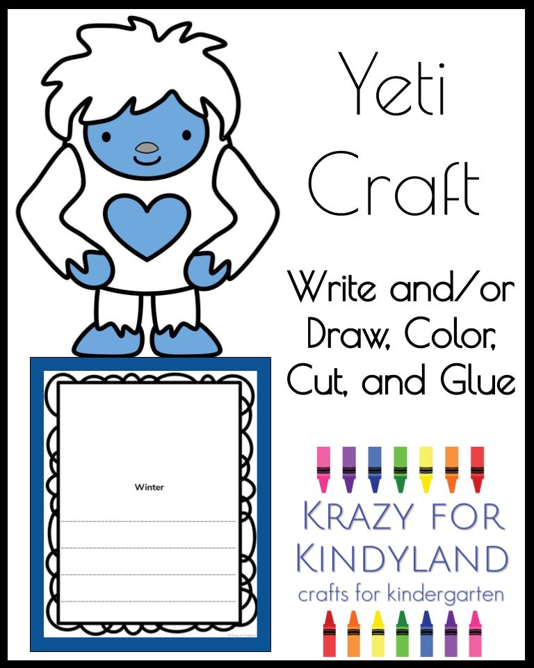 Yeti craft and winter writing prompt for kindergarten