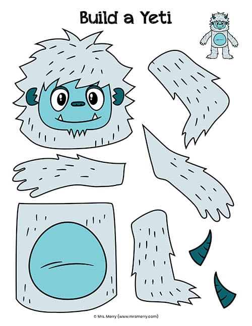 Yeti printable abominable snowman craft mrs merry