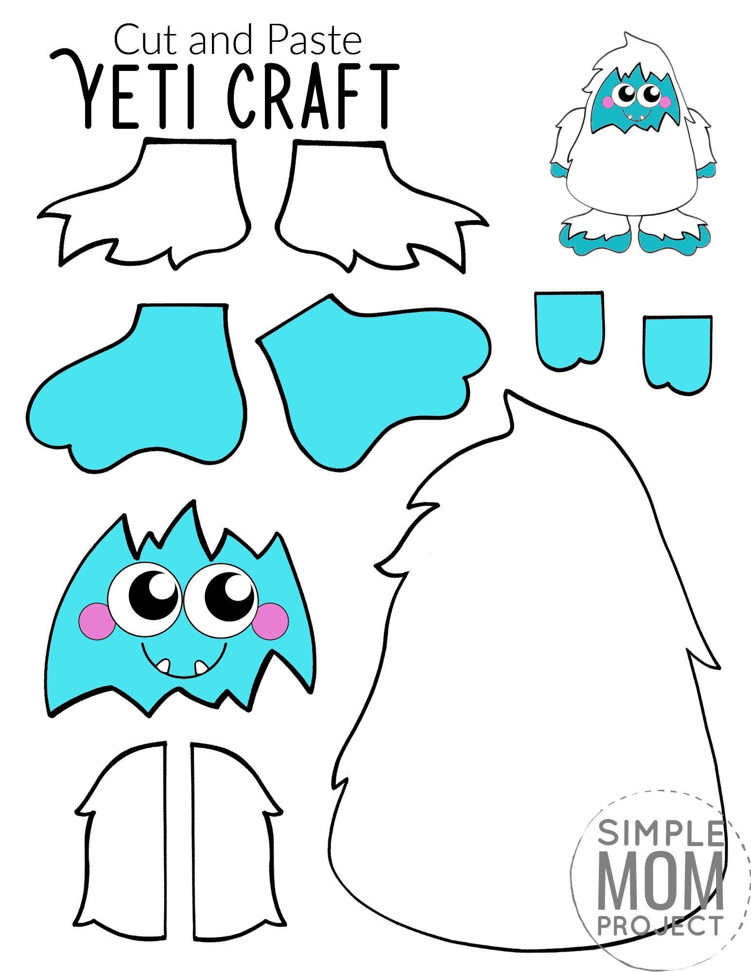 Free printable yeti abominable snowman craft abominable snowman craft winter animal crafts animal crafts for kids