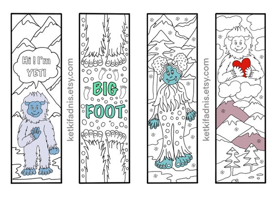 Yeti coloring bookmarks bookmarks coloring page instant pdf download digital download coloring page