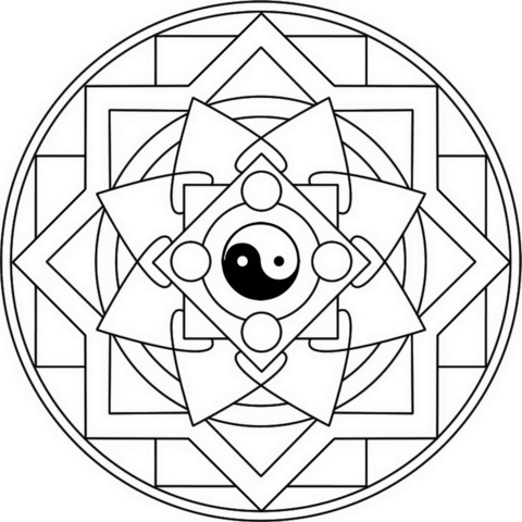 Mandala with yin yang coloring page free printable coloring pages