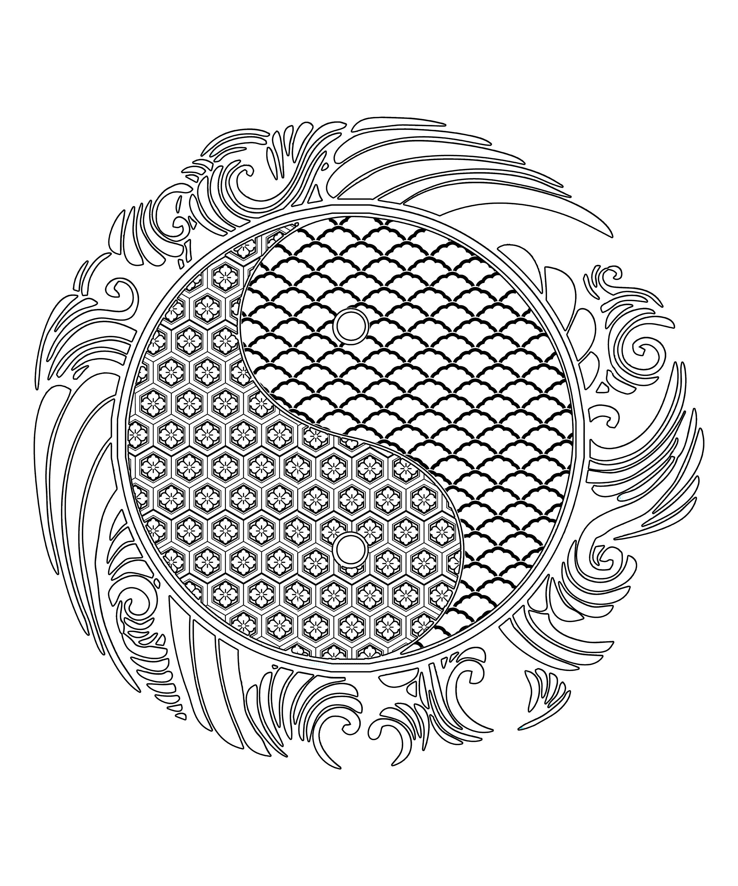 Yin yang water printable digital download yin yang coloring page