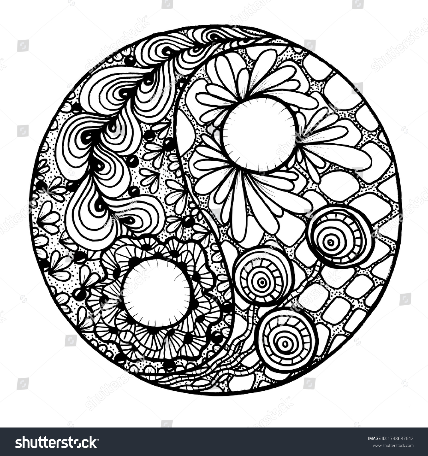 Coloring book relaxation recreation yin yang stock illustration