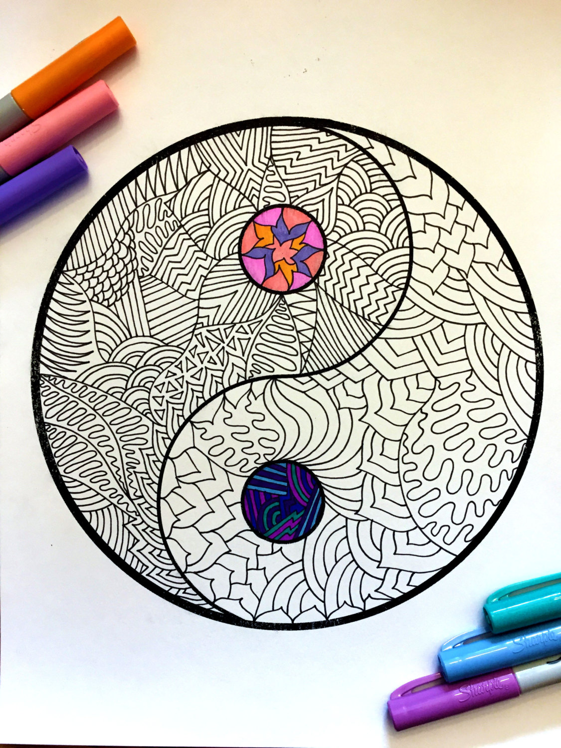 Yin yang â pdf zentangle coloring page â scribble stitch