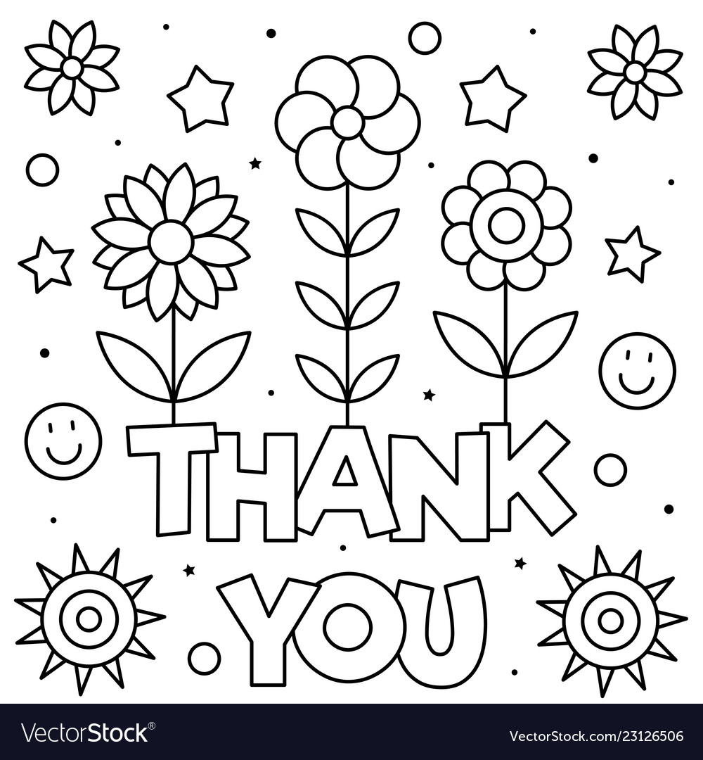 Thank you coloring page black and white royalty free vector