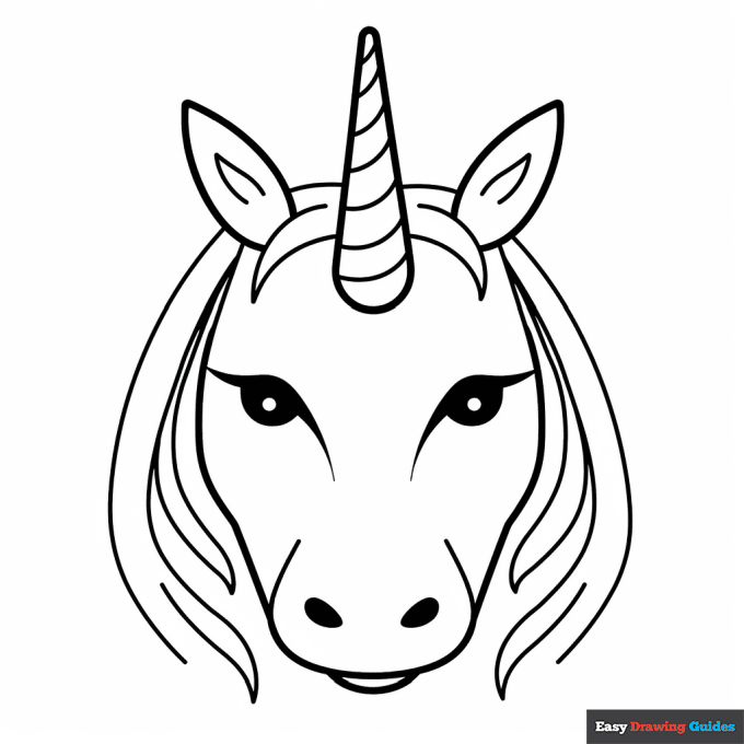 Unicorn looking at you coloring page easy drawing guides