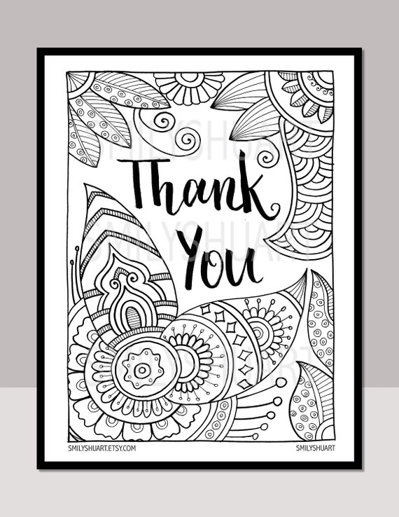 Thank you instant download printable motivational quotes zentangle adult colouring page card mindfulness coloring quarantine art