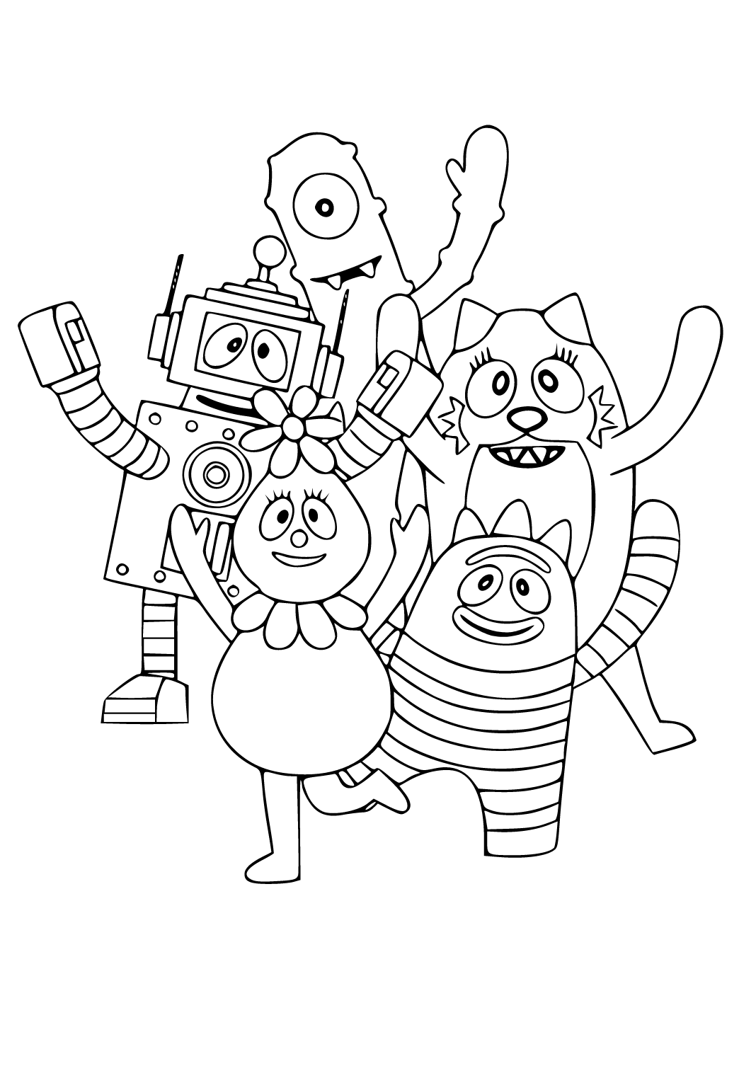 Free printable yo gabba gabba characters coloring page sheet and picture for adults and kids girls and boys