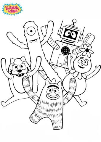 Yo gabba gabba all together coloring page free printable coloring pages