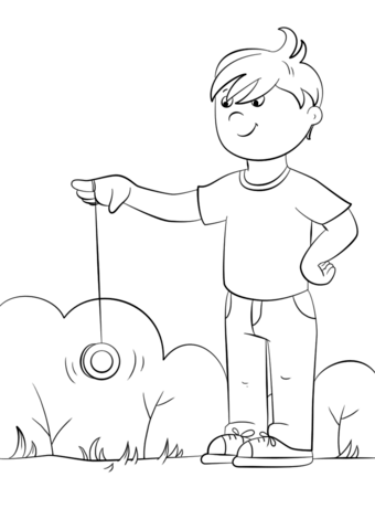 Cartoon boy playing yo yo coloring page free printable coloring pages