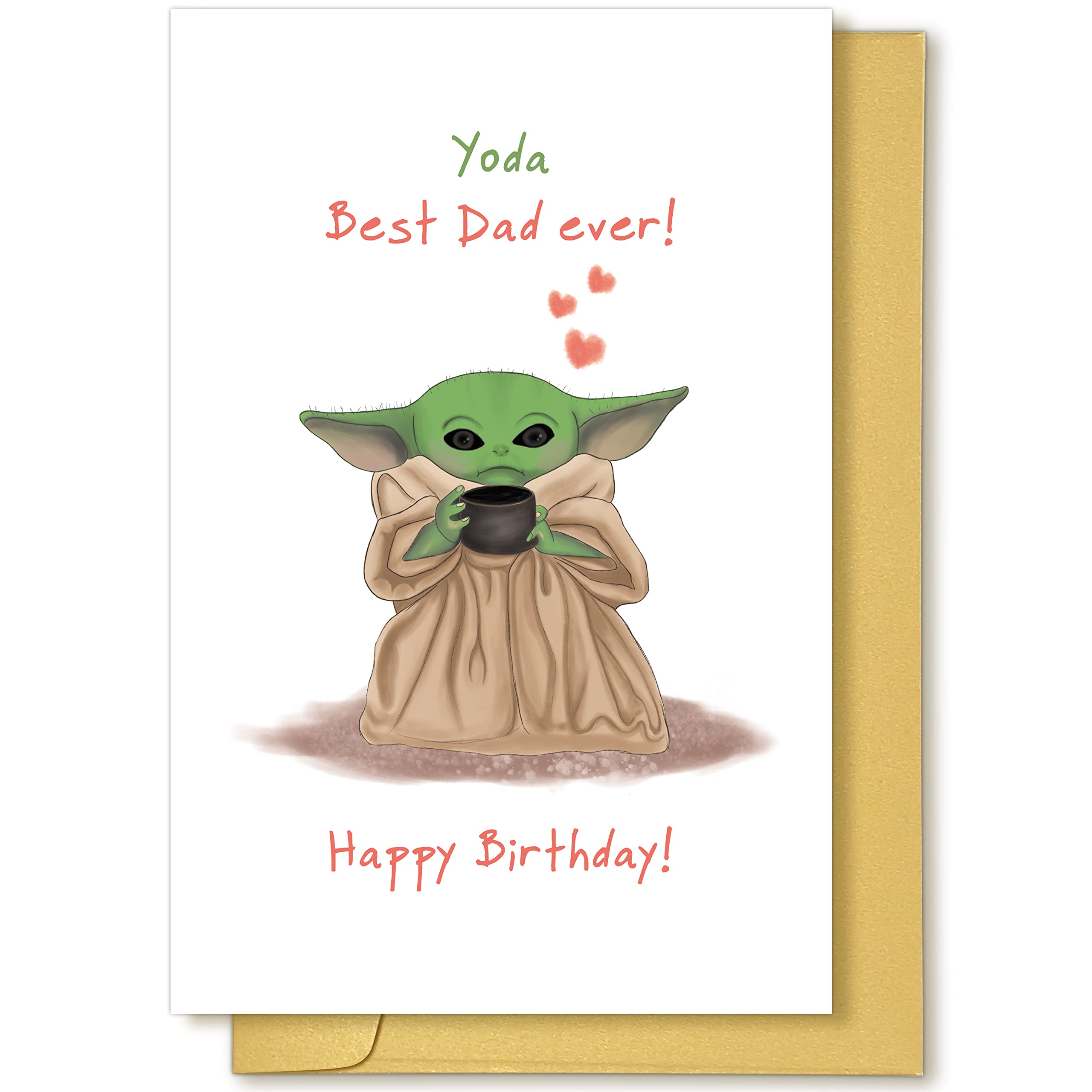 Cute yoda birthday card for dad happy birthday card from son daughter star wars bday greeting card best dad ever buy online at best price in u