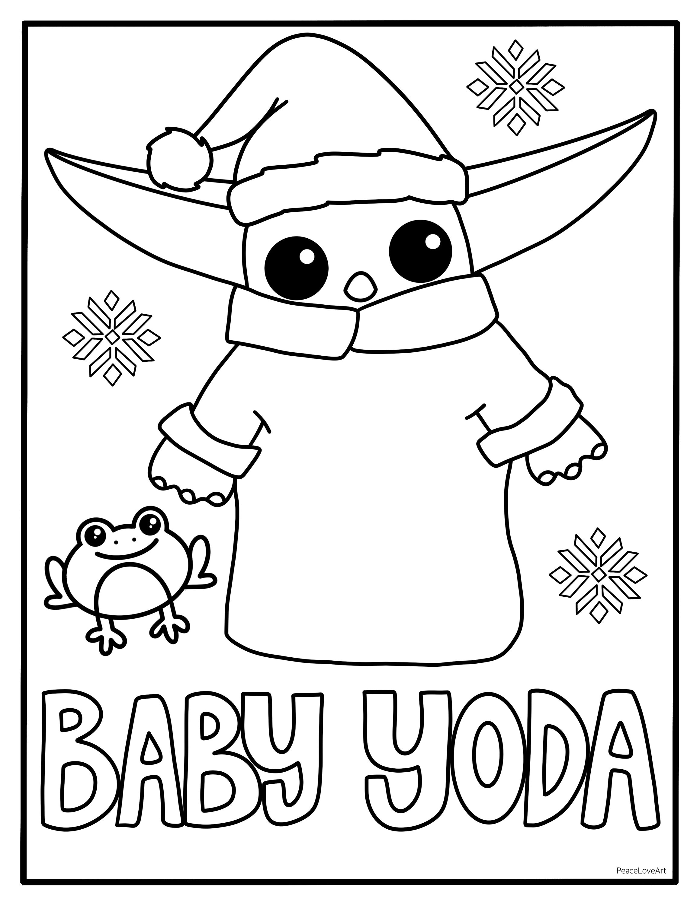 Holiday baby yoda coloring page