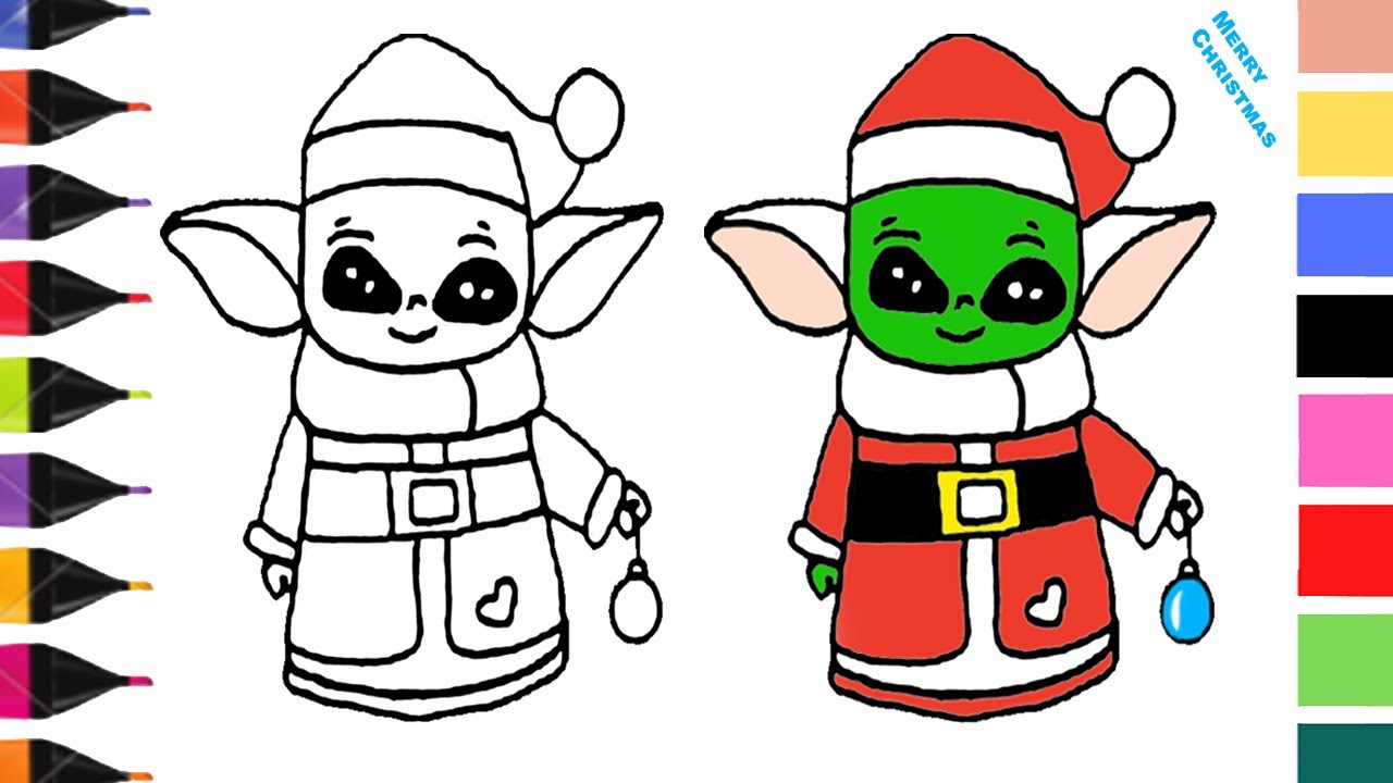 How to draw christmas baby yoda drawing a christmas baby yoda coloring baby yoda coloring page