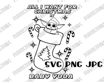 All i want for christmas is baby yoda coloring svg coloring page coloring svg christmas svg cut file sublimation printable svg png jpg