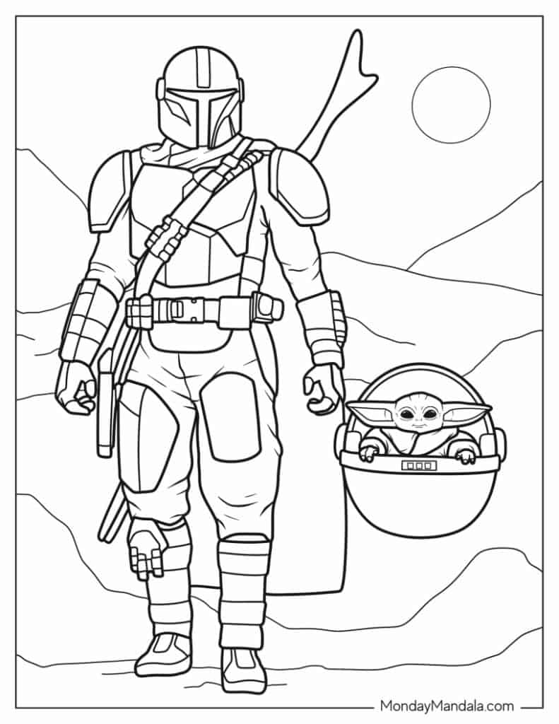 Baby yoda coloring pages free pdf printables