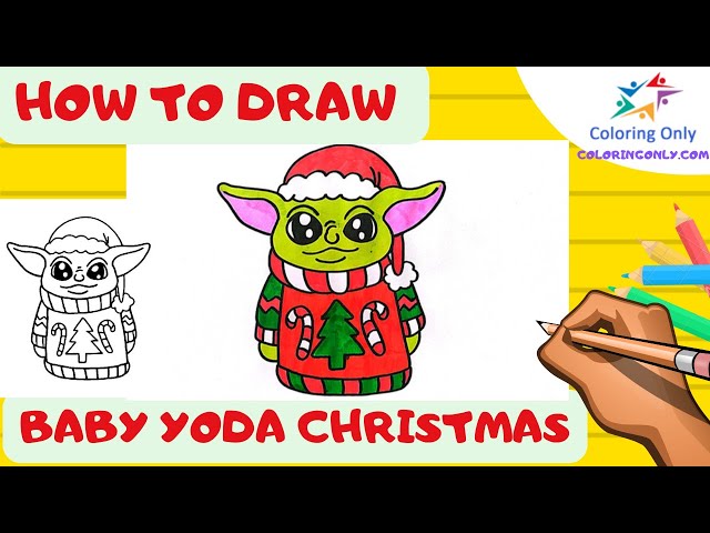 How to draw baby yoda christmas in minutes
